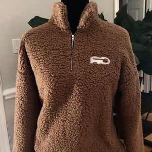 Tan Quarter Zip Pullover Sherpa Fleece
